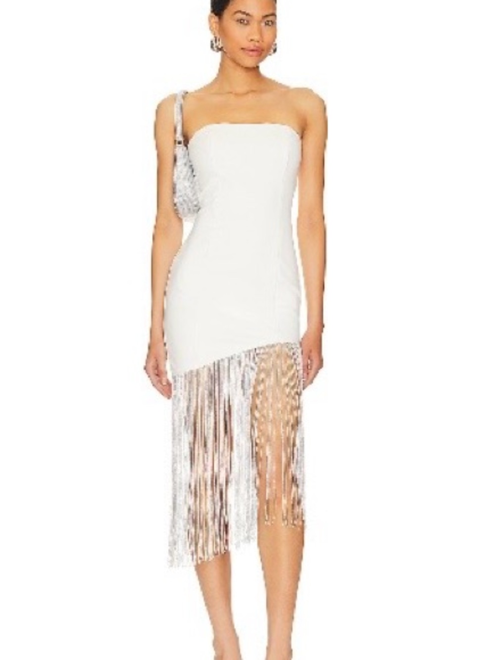 Superdown White Fringe Midi Dress size Large